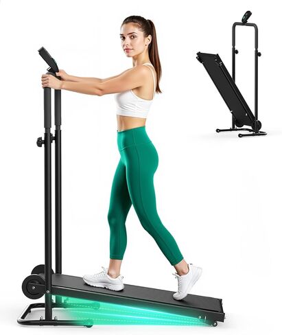 جهاز سير غير كهربائي مع دولاب موازنة مزدوج وانحدار ثابت - شاشة LCD بدون محرك من FUNRAY، حزام غير قابل للانزلاق، تصميم مدمج قابل للطي للاستخدام في المنزل/صالة الألعاب الرياضية الصغيرة، مقابض إسفنجية ناعمة للمشي/الركض in Kuwait