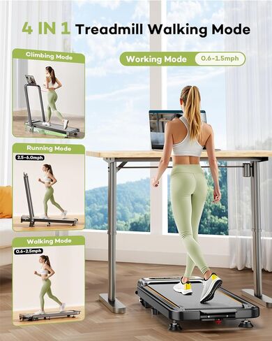 جهاز مشي قابل للطي مع ميل بنسبة 12%، جهاز مشي منخفض الضوضاء بقدرة 3.5 حصان مع شريط مقبض، جهاز مشي Rayspace 4 في 1 محمول تحت المكتب للمنزل/المكتب، سعة 350 رطل، تطبيق وجهاز تحكم عن بعد in Kuwait