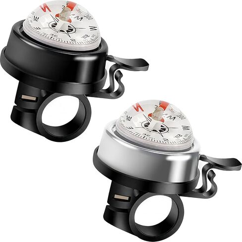 Qisan قطعتان من أجراس الدراجات بوصلة من سبائك الألومنيوم للمقود بصوت عالٍ وواضح وواضح 22.2 ملم لبوق الدراجة للراكبين | إكسسوارات الدراجة الجبلية للرجال | ملحقات الدراجة Loud Horn - فضي وأسود in Kuwait