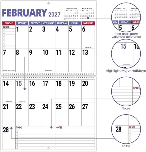 2026 Large Wall Calendar - 2026 Large Calendar, 2026 Wall Calendars, Jan. 2026 - Dec. 2026, Big Calendars 2026, 12 Months Jumbo Large Print 2026 Calendar, 14.7'' x 11.6''(Close)/14.7'' x 23.2''(Open), Twin-Wire Binding in Saudi Arabia