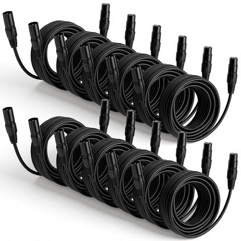 Relaxweex 8 Pcs 50 Feet XLR Cable, 3-Pin XLR Male to Female Premium Balanced Microphone Cable, Stage Grade All Copper Conductors for Studio DJ Podcast Mixers Mics PA Systems, Black in Saudi Arabia