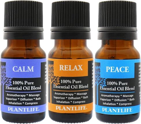 Plantlife Stress Set 3-Pack (Calm, Relax, and Peace) Aromatherapy Essential Oil Set - Straight from The Plant 100% Pure Therapeutic Grade - No Additives or Fillers - Made in California 10 ml in Kuwait