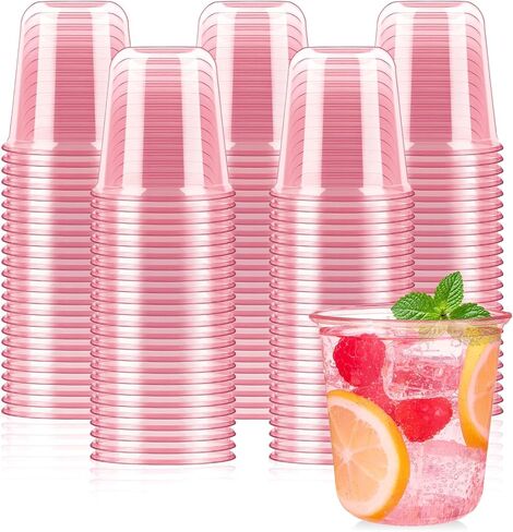 50 Pcs Pink Plastic Cups, 12 Oz Disposable Stemless Wine Glasses Cocktail Pink Party Cups for Meeting, Wedding, Birthday, Valentines Party in Saudi Arabia