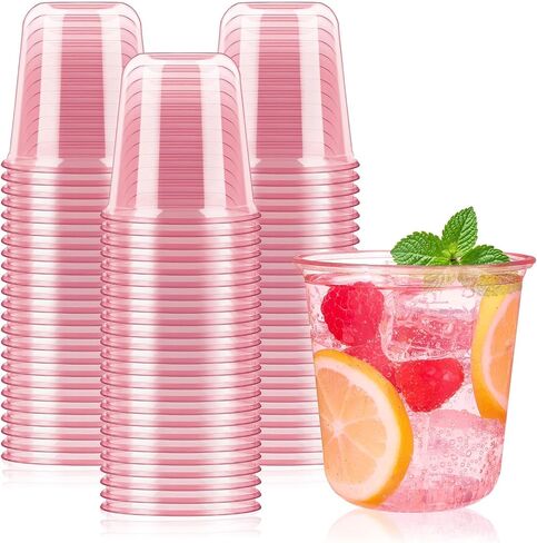 50 Pcs Pink Plastic Cups, 12 Oz Disposable Stemless Wine Glasses Cocktail Pink Party Cups for Meeting, Wedding, Birthday, Valentines Party in Kuwait