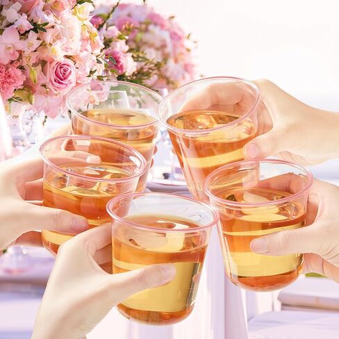 50 Pcs Pink Plastic Cups, 12 Oz Disposable Stemless Wine Glasses Cocktail Pink Party Cups for Meeting, Wedding, Birthday, Valentines Party in Kuwait