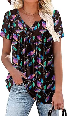 Womens Summer Plus Size Tops Blouses Short Sleeve Shirts Lace Pleated Tunic Tops M-4XL in Kuwait