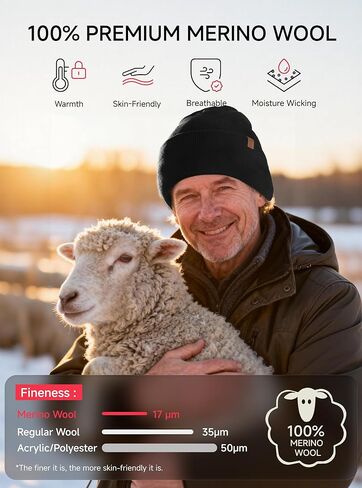 TRENDOUX Winter Beanie for Men Women: Merino Wool Slouchy Warm Fleece Lined Beanie Hats Soft Knit Ski Hat Skull Cap Unisex in Kuwait