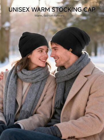 TRENDOUX Winter Beanie for Men Women: Merino Wool Slouchy Warm Fleece Lined Beanie Hats Soft Knit Ski Hat Skull Cap Unisex in Kuwait