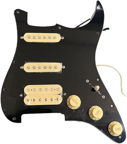 HSS Loaded Pickguard ST Prewired Pickguard with Alnico 5 Single Coil Humbucker Pickups for Squier Strat Electric Guitar (3Ply Black with Cream Cover) in Saudi Arabia
