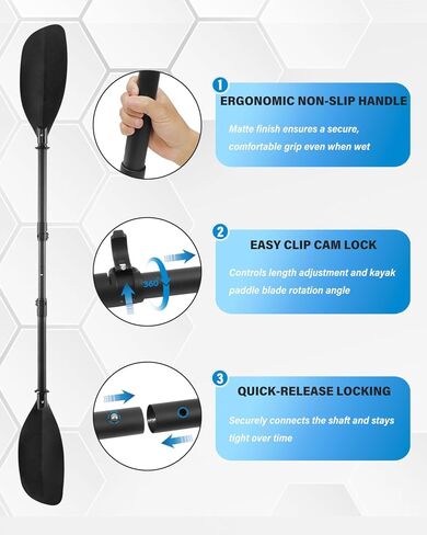 مجداف كاياك قابل للتعديل 62-87 بوصة مجداف كاياك تلسكوبي عمود من الفولاذ المقاوم للصدأ وشفرات من الألياف الزجاجية مجذاف تجديف قابل للفصل مع حقيبة تخزين للمراهقين والبالغين in Kuwait