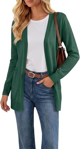 GRECERELLE Womens Lightweight Open Front Casual V-Neck Long Cardigan Sweater with Pockets, S-2XL in Saudi Arabia