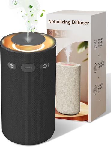 موزع روائح الزيوت العطرية بدون ماء، موزع روائح العلاج العطري المحمول للسيارة، جهاز رائحة لاسلكي قابل لإعادة الشحن مع تصميم قماشي، رذاذ قابل للتعديل وإضاءة محيطة للمنزل والمكتب والسفر (بيج) in Kuwait