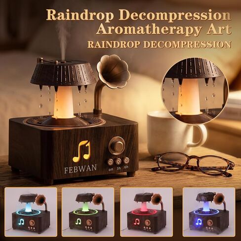 موزع روائح العلاج العطري بقطرات الماء الدوارة، موزع الزيوت العطرية العطرية مع مكبر صوت بلوتوث، مرطب بالموجات فوق الصوتية، أضواء ملونة، مؤقت، جهاز تحكم عن بعد، 250 مل، هدية in Kuwait