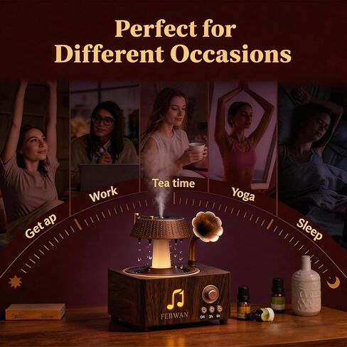 موزع روائح العلاج العطري بقطرات الماء الدوارة، موزع الزيوت العطرية العطرية مع مكبر صوت بلوتوث، مرطب بالموجات فوق الصوتية، أضواء ملونة، مؤقت، جهاز تحكم عن بعد، 250 مل، هدية in Kuwait