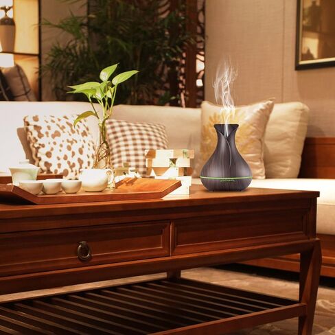 موزع روائح الزيوت العطرية العطرية، مرطب رذاذ بارد بالموجات فوق الصوتية سعة 400 مل مع مجموعة إيقاف وتنظيف تلقائي بدون ماء للمنزل واليوجا والمكتب والمنتجعات الصحية وغرفة النوم وغرفة الأطفال - حبيبات خشبية in Kuwait