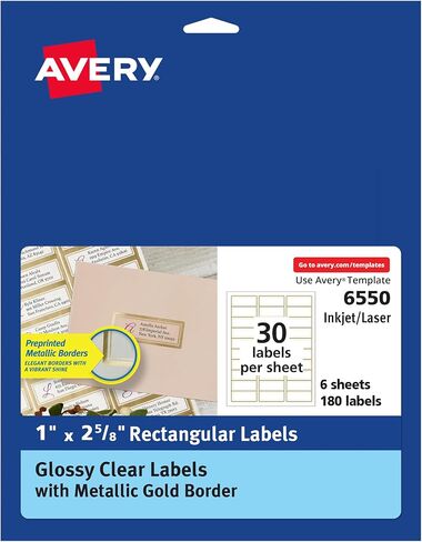 Avery Printable Address Labels, 1" x 2-5/8", Matte White with Metallic Gold Borders, Permanent, Laser & Inkjet Compatible, 300 Blank Mailing Labels, Great for Weddings, Favors, and More (6507) in Saudi Arabia