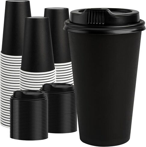 RACETOP [100 pack] Disposable Coffee Cups with Lids 12 oz, Hot Paper Cups with Lids, To Go Cup with Lid in Kuwait