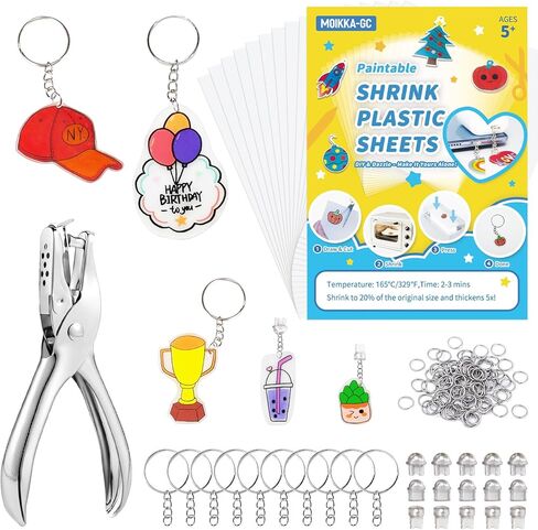 Moikka-GC 142pcs مجموعة أوراق البلاستيك-16 ٪ 7.9 "x5.7" ورقة متقلصة لسحر الهاتف ، الحرف الصغيرة ، مع ثقب ، حلقات القفز ، سلاسل المفاتيح وقابس الغبار ، لوازم الحرف DIY للأطفال المراهقين والكبار in Kuwait
