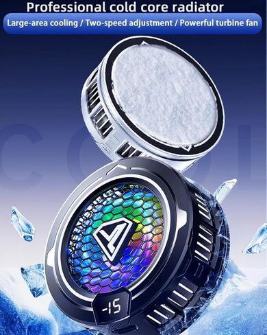 مروحة تبريد الهاتف، مشعاع مغناطيسي مع أضواء RGB، لألعاب الهاتف المحمول والبث المباشر، توافق عالمي مع أجهزة Android/iPhone/iPad، تبريد توصيل كبير (Cooler 2 Black) in Kuwait