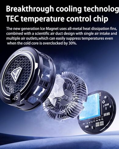 مروحة تبريد الهاتف، مشعاع مغناطيسي مع أضواء RGB، لألعاب الهاتف المحمول والبث المباشر، توافق عالمي مع أجهزة Android/iPhone/iPad، تبريد توصيل كبير (Cooler 2 Black) in Kuwait