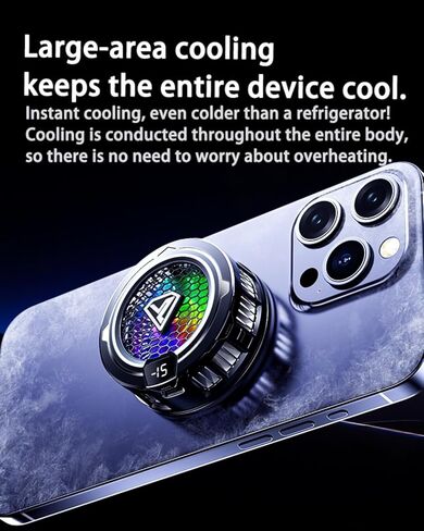 مروحة تبريد الهاتف، مشعاع مغناطيسي مع أضواء RGB، لألعاب الهاتف المحمول والبث المباشر، توافق عالمي مع أجهزة Android/iPhone/iPad، تبريد توصيل كبير (Cooler 2 Black) in Kuwait