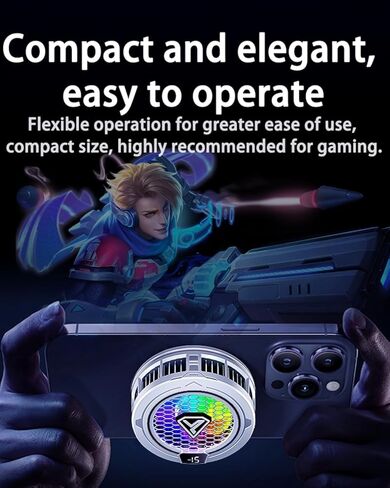 مروحة تبريد الهاتف، مشعاع مغناطيسي مع أضواء RGB، لألعاب الهاتف المحمول والبث المباشر، توافق عالمي مع أجهزة Android/iPhone/iPad، تبريد توصيل كبير (Cooler 2 Black) in Kuwait