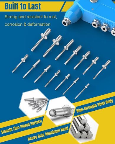 Vibit 500 Pcs Pop Rivets Assortment Kit, 14 SAE Sizes Aluminum Rivets, 3/32", 1/8", 5/32", 3/16", 1/4" Rivet Kit, Assorted Blind Rivets for Metal, DIY, Automotive & Home Repair in Kuwait