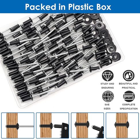 smseace 140pcs 3/16 "x 1/2" المسامير السوداء مع 304 غسالات الفولاذ المقاوم للصدأ مجموعة متنوعة 4.8 × 12.7 ملم المسامير السوداء العمياء معبأة في صندوق بلاستيكي in Kuwait