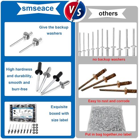 smseace 140pcs 3/16 "x 1/2" المسامير السوداء مع 304 غسالات الفولاذ المقاوم للصدأ مجموعة متنوعة 4.8 × 12.7 ملم المسامير السوداء العمياء معبأة في صندوق بلاستيكي in Kuwait