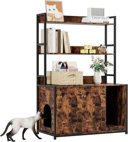 حاوية قمامة القمامة 52 بوصة مع رفوف تخزين 2 ، أثاث كبير في القمامة المخفية مع الأبواب ، خزانة قط داخلية خشبية ، وسادة الخدش ، بنية in Kuwait