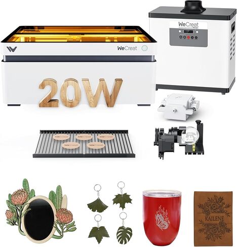 WECREAT Vision 20W Laser Engraver Machine, with AirGurad Pro Fume Extractor, 4 in 1 Rotary, Auto-Lifting, Smart HD Camera, Laser Engraver for Metal Tumblers Wood Acrylic Leather in Kuwait