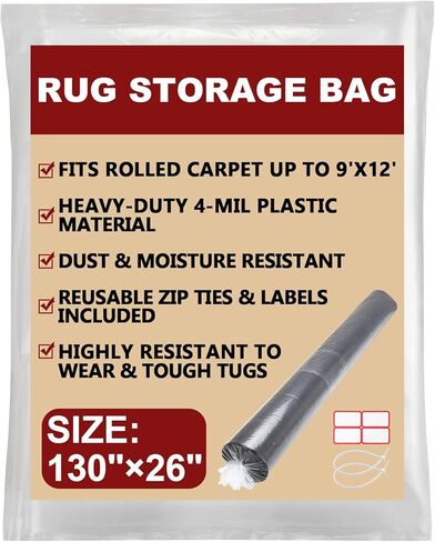 Carpet Storage Bag,Plastic Rug Storage Bag with Zip Tie,Rug Bags for Moving, Packing, Shipping,4 Mil Heavy Duty Fits Rolled Carpet up to 9'x12' (Rugs up to 9'x12', Giant) in Saudi Arabia
