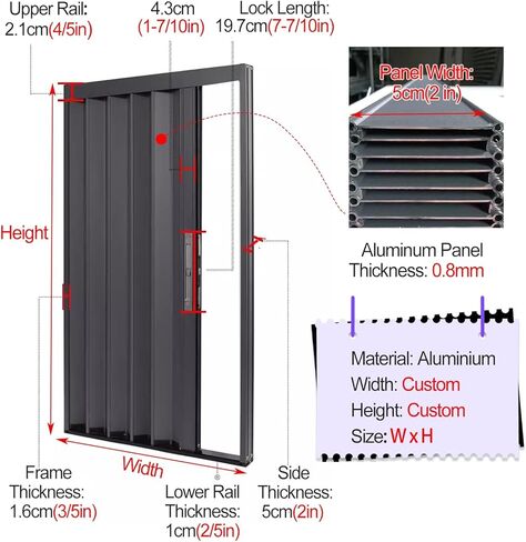 Heavy Duty Accordion Doors, 1960 High White Grey Aluminium, Waterproof Folding Room Divider, Commercial & Home Use, Custom Size (Grey, 110x196cm/43.3x77.2in) in Saudi Arabia