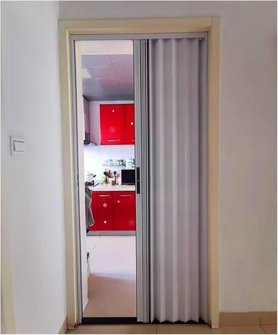 باب أكورديون قابل للطي من الألومنيوم مخصص، مقسم غرفة منزلق قابل للقفل بطول 205 سم، حاجز كونسرتينا مقاوم للماء للاستخدام المنزلي والتجاري (أبيض، 152 × 205 سم) in Kuwait