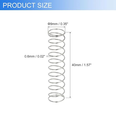 uxcell 10Pcs Compression Springs, 0.6mm Wire Diameter x 9mm OD x 40mm Length 304 Stainless Steel Extension Spring Ballpoint Pen Pressure Springs for Shop Home Repairs, Silver in Saudi Arabia