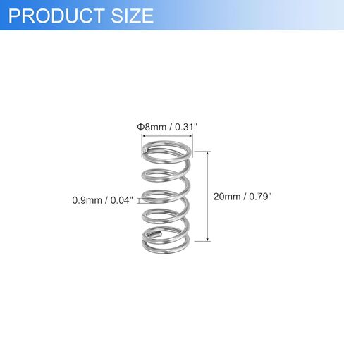 uxcell 10Pcs Compression Springs, 0.9mm Wire Diameter x 8mm OD x 20mm Length 304 Stainless Steel Extension Spring Ballpoint Pen Pressure Springs for Shop Home Repairs, Silver in Saudi Arabia