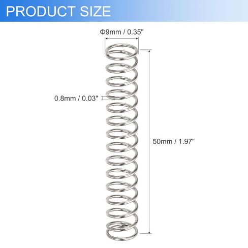 uxcell 10Pcs Compression Springs, 0.8mm Wire Diameter x 9mm OD x 50mm Length 304 Stainless Steel Extension Spring Ballpoint Pen Pressure Springs for Shop Home Repairs, Silver in Saudi Arabia