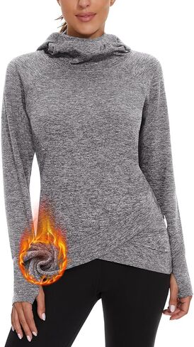 Soneven Women's Fleece Sweatshirts Long Sleeve Cold Weather Running Gear Thermal Hoodie with Thumb Holes in Saudi Arabia