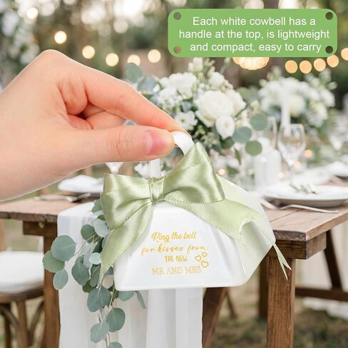 Boao 50 Pcs Metal Cowbell with Handle & 2 Roll Green Ribbon White Cow Bells Small Loud Noise Makers for Wedding Sporting Events Hand Percussion Cheering Spirit Celebrations, 3 x 2.8 x 2.5 Inch in Saudi Arabia