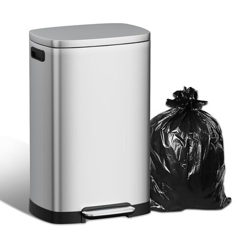 13 Gallon Stainless Steel Kitchen Trash Can, 50L, Rectangular, Soft-Close Lid, Fingerproof Finish, Hands-Free Operation, Odor Protection,Silver in Saudi Arabia