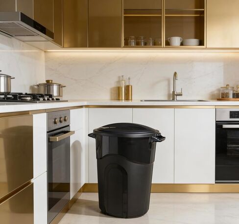 32 Gallon Garbage Can, Included Lid, Indoor/Outdoor, Black in Saudi Arabia