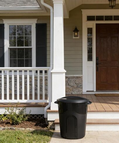 32 Gallon Garbage Can, Included Lid, Indoor/Outdoor, Black in Saudi Arabia