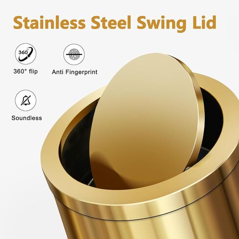 سلة مهملات المطبخ الذهبية المصقولة سعة 8 جالون مع غطاء متأرجح، سلة قمامة من الفولاذ المقاوم للصدأ سلة مهملات سلة مهملات للاستخدام التجاري في المطار ومصعد بهو الفندق (ذهبي) in Kuwait