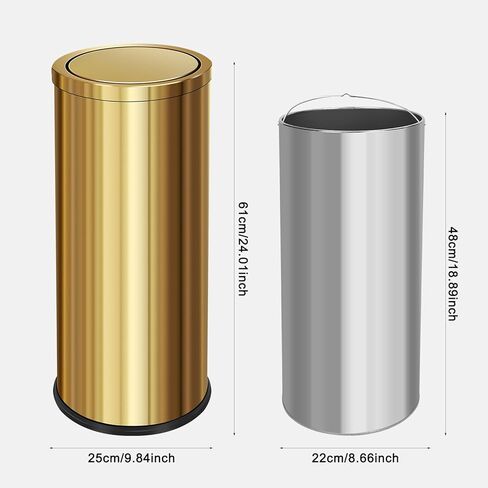 سلة مهملات المطبخ الذهبية المصقولة سعة 8 جالون مع غطاء متأرجح، سلة قمامة من الفولاذ المقاوم للصدأ سلة مهملات سلة مهملات للاستخدام التجاري في المطار ومصعد بهو الفندق (ذهبي) in Kuwait