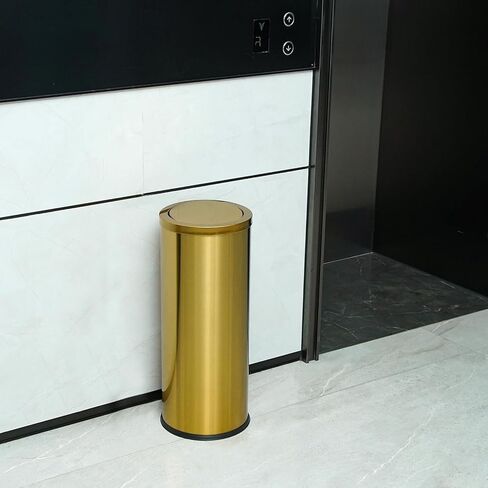 سلة مهملات المطبخ الذهبية المصقولة سعة 8 جالون مع غطاء متأرجح، سلة قمامة من الفولاذ المقاوم للصدأ سلة مهملات سلة مهملات للاستخدام التجاري في المطار ومصعد بهو الفندق (ذهبي) in Kuwait