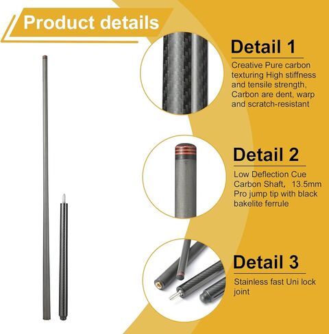 عصا جديلة من ألياف الكربون لحمام السباحة، 42 بوصة من عصي طاولة البلياردو، طرف 13.5 مم من ألياف الكربون، وزن عصا 16 أونصة in Kuwait