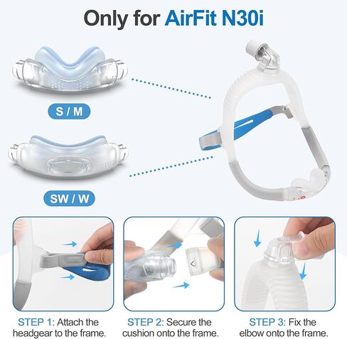 Cushion for Airfit N30i - IBEET Nasal CPAP Mask Cushion Replacement for N30i Nasal Cushion - Stay Put for Leak-Proof Seal, Medium (Blue) in Kuwait