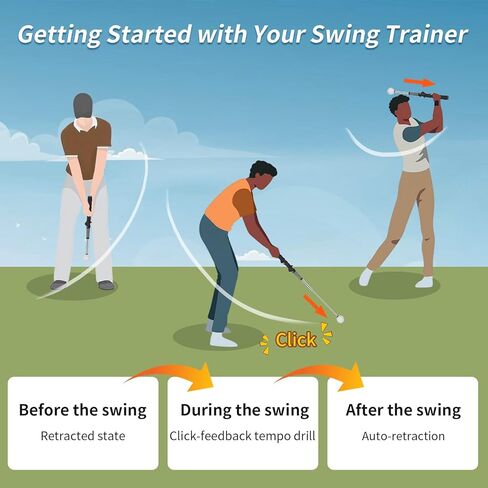 OCES Retractable Golf Swing Trainer Pro-Level, Portable Golf Training Aid with Click Stick for Right & Left-Handed Golf Grip Trainer – Ideal for Beginners Practice & Pre-Round Warm-Up in Kuwait