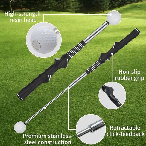 OCES Retractable Golf Swing Trainer Pro-Level, Portable Golf Training Aid with Click Stick for Right & Left-Handed Golf Grip Trainer – Ideal for Beginners Practice & Pre-Round Warm-Up in Kuwait