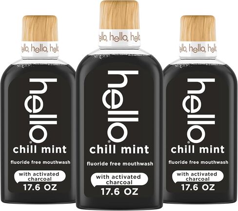 غسول الفم Hello Clean Mint الخالي من الكحول مع الصبار، 17.6 أونصة سائلة، غسول الفم المضاد لالتهاب اللثة مع النعناع المزروع في المزرعة، خالي من الفلورايد، بدون كحول بدون حرق، نباتي، غسول فم بالنعناع، ​​3 عبوات in Kuwait
